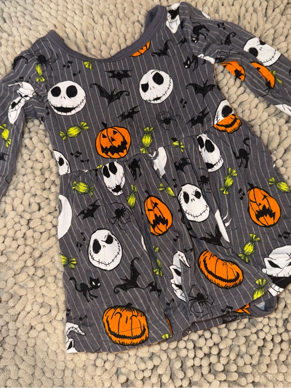 Halloween Pumpkin & Skull Knit One-Piece Dress for Kids - Gray/Orange